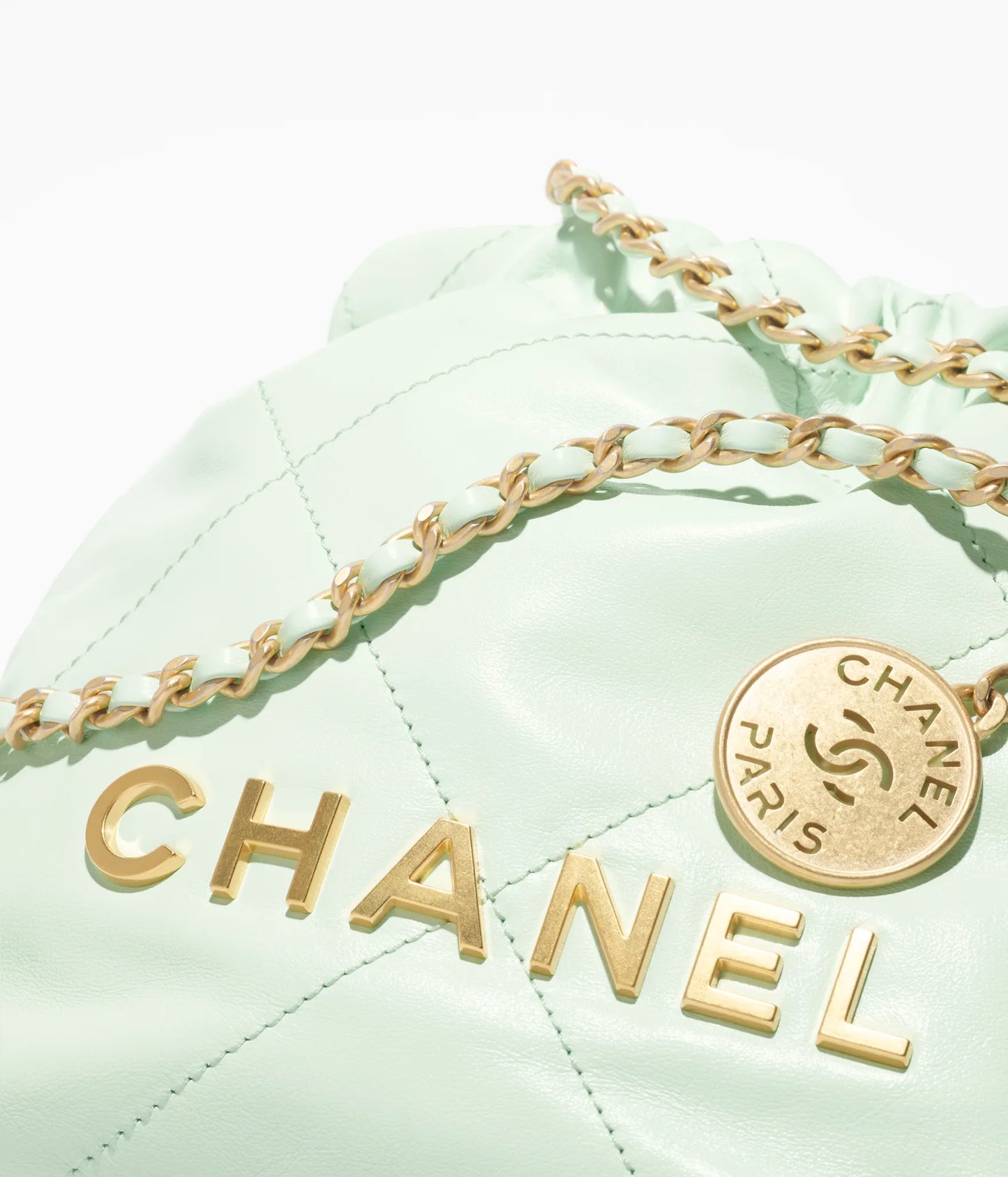 Chanel 22 Mini Handbag Shiny Calfskin & Gold-Tone Metal - Light Green