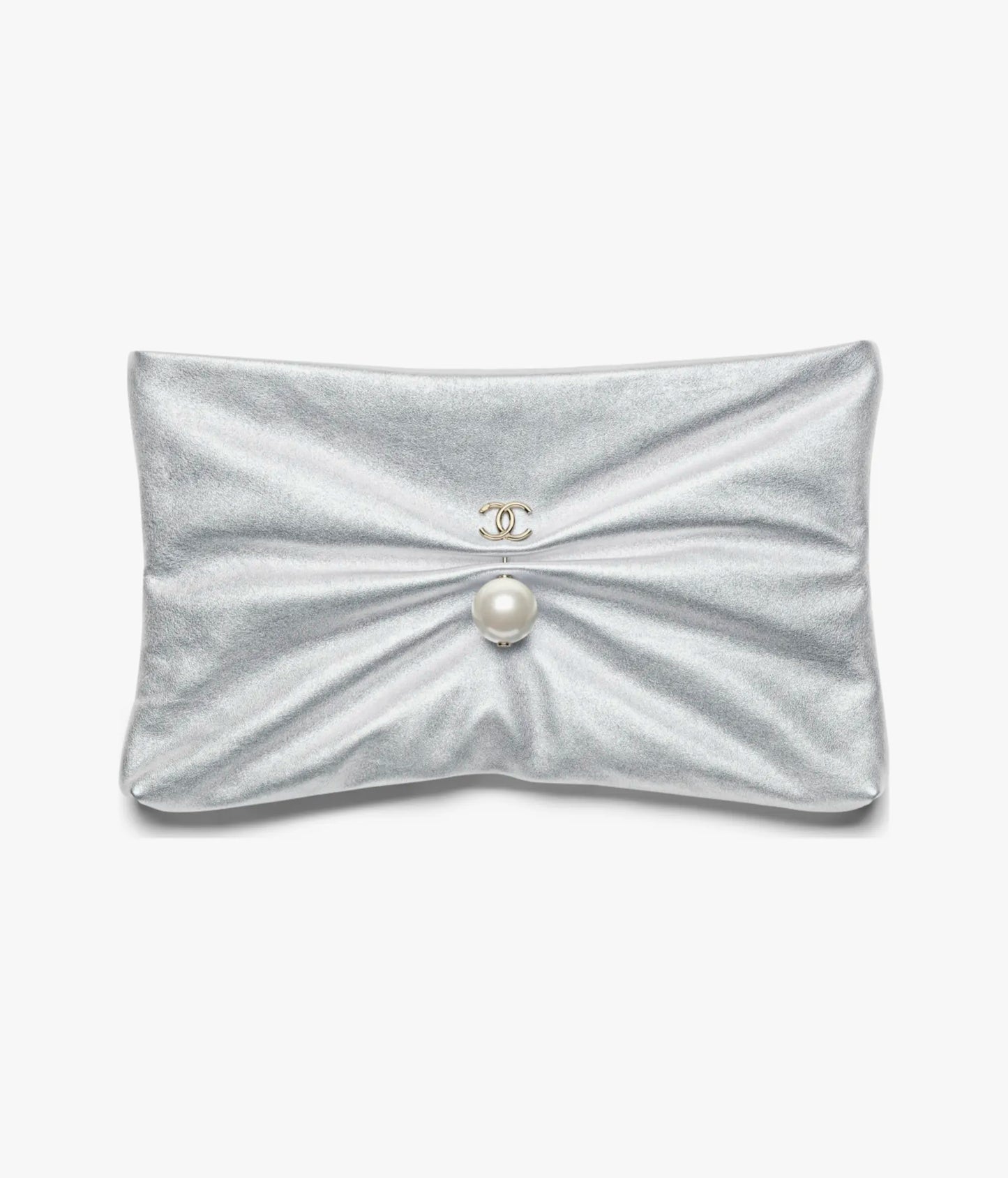 Chanel Large Clutch Metallic Lambskin, Imitation Pearl & Gold-Tone Metal - Silver