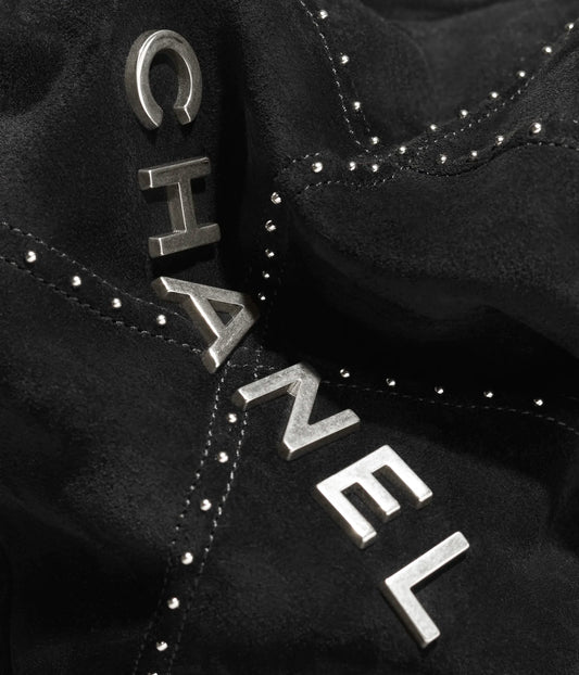 Chanel 22 Mini Handbag Suede Calfskin, Studs & Silver-Tone Metal - Black
