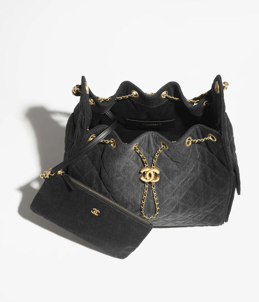 Chanel 25 Medium Handbag Washed Denim & Gold-Tone Metal - Black