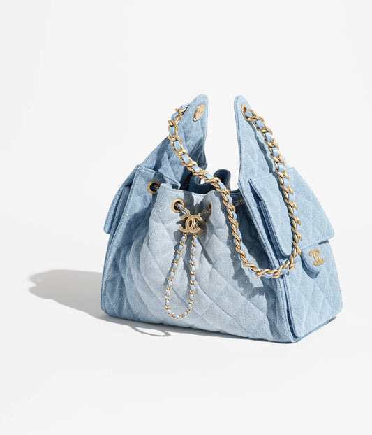 Chanel 25 Small Handbag Washed Denim & Gold-Tone Metal - Blue