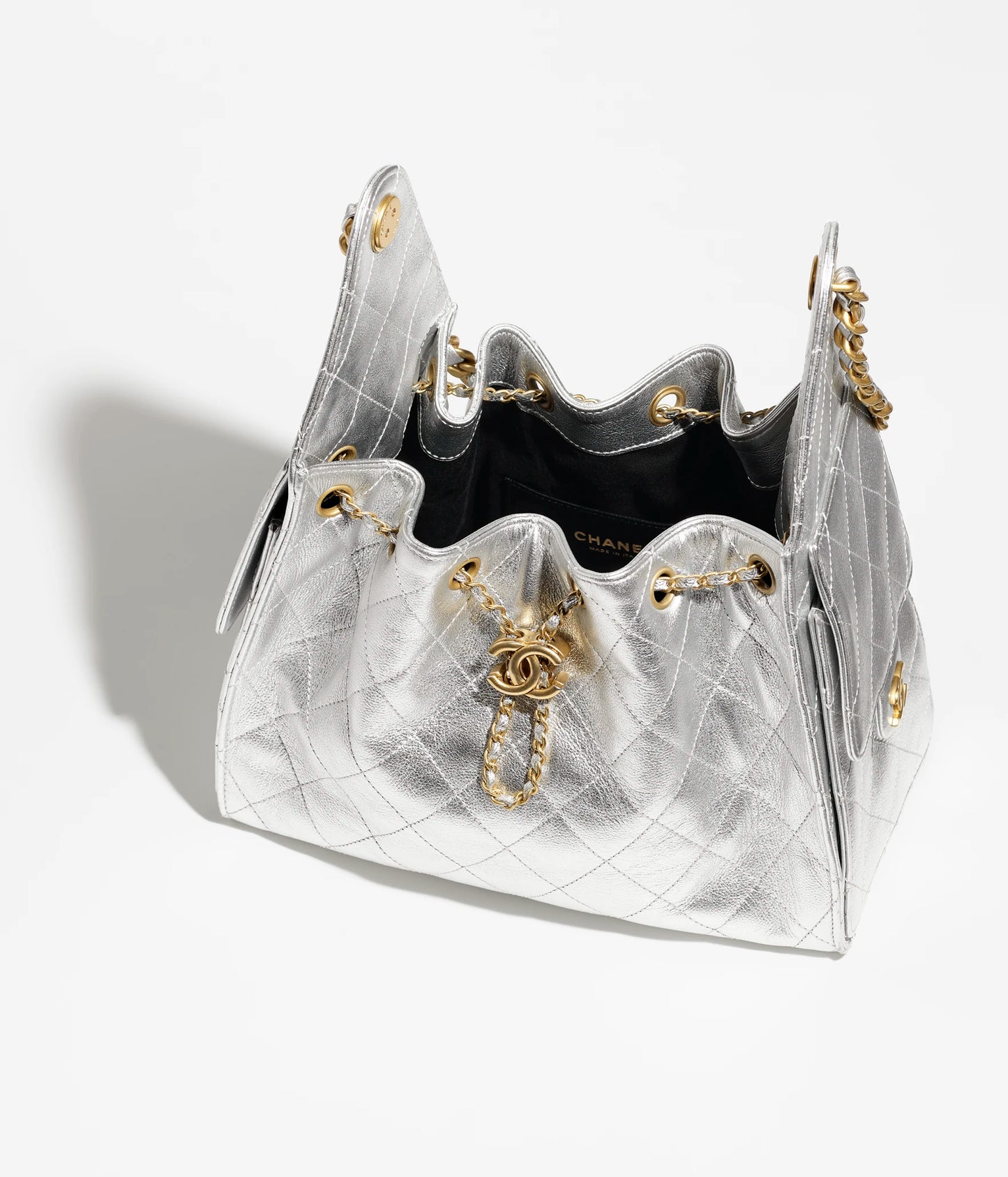 Chanel 25 Small Handbag Metallic Grained Calfskin & Gold Metal - Silvery