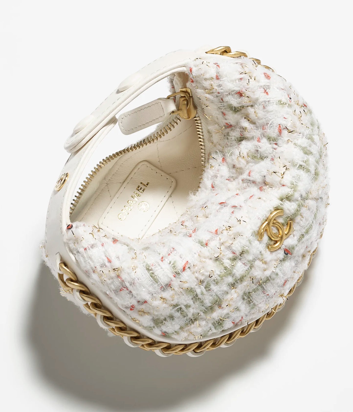 Chanel Mini Pouch Wool Tweed & Gold-Tone Metal - Ecru, Khaki, Gold & Red