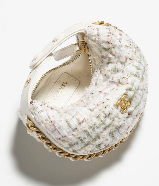 Chanel Mini Pouch Wool Tweed & Gold-Tone Metal - Ecru, Khaki, Gold & Red