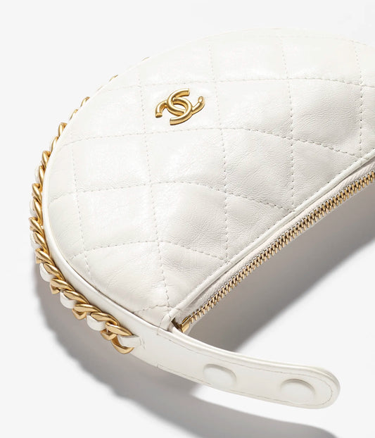 Chanel Mini Pouch Shiny Crumpled Lambskin & Gold-Tone Metal - White