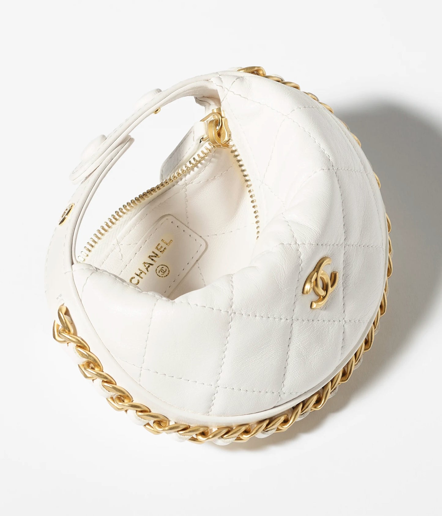 Chanel Mini Pouch Shiny Crumpled Lambskin & Gold-Tone Metal - White