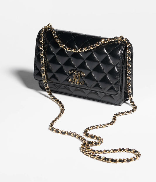 Chanel Wallet On Chain Shiny Lambskin & Gold-Tone Metal - Black