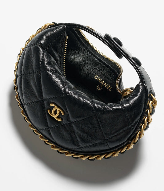 Chanel Mini Pouch Shiny Crumpled Lambskin & Gold-Tone Metal - Black