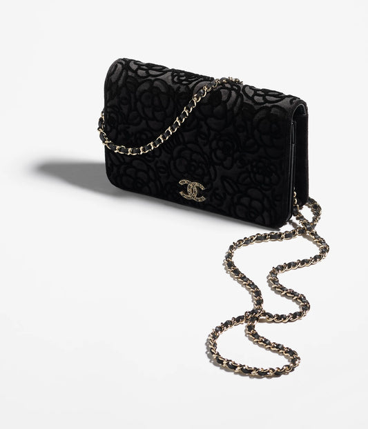 Chanel Wallet On Chain Velvet & Gold Metal - Black