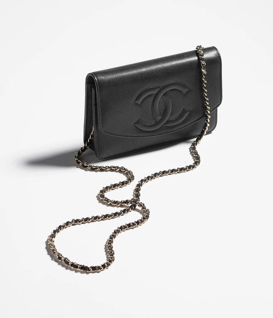 Chanel Wallet On Chain Grained Shiny Calfskin & Gold-Tone Metal - Black