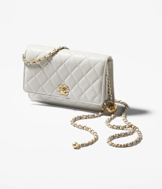Chanel Wallet On Chain Shiny Lambskin & Gold-Tone Metal Light - Grey