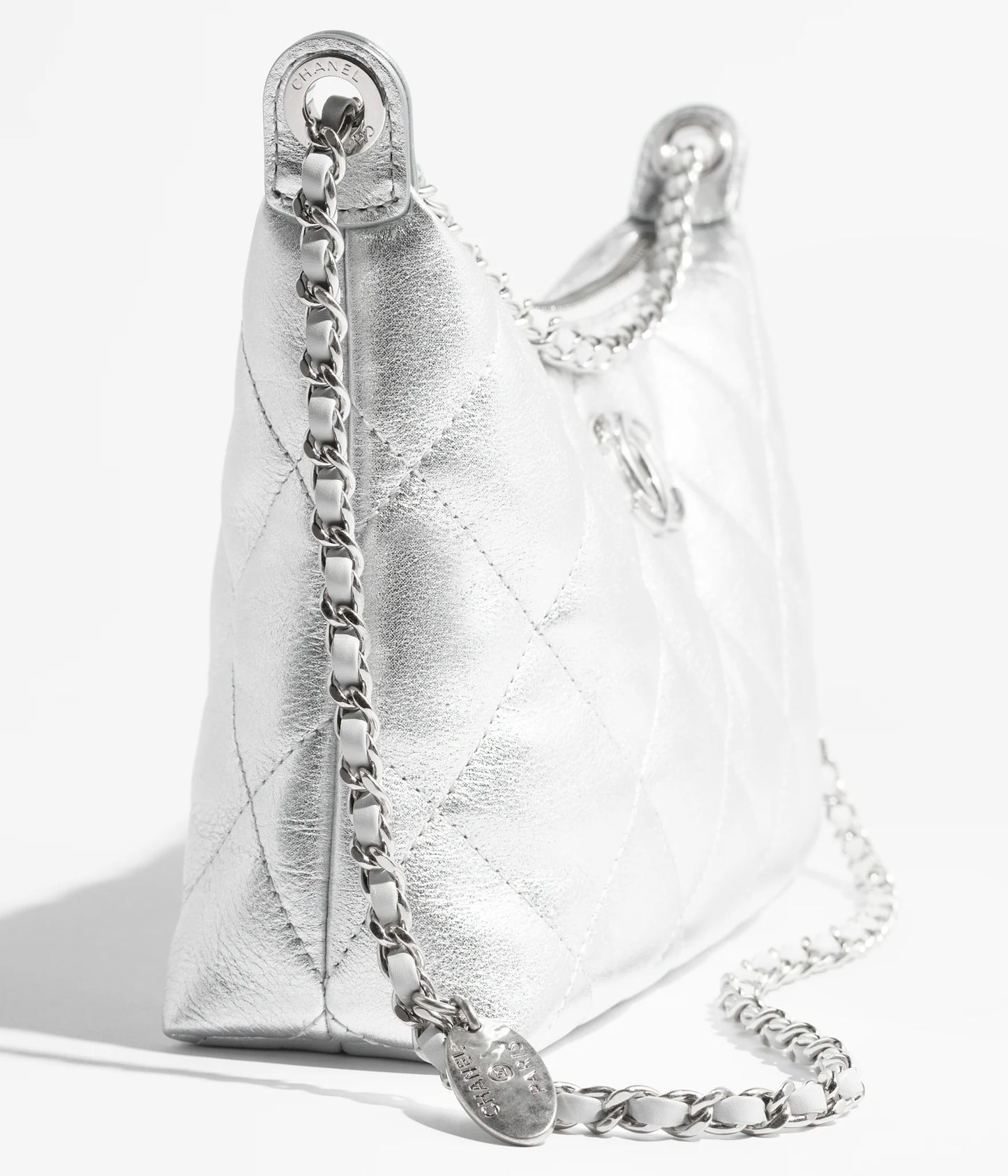 Chanel Hobo Handbag Metallic Calfskin & Silver-Tone Metal - Silvery