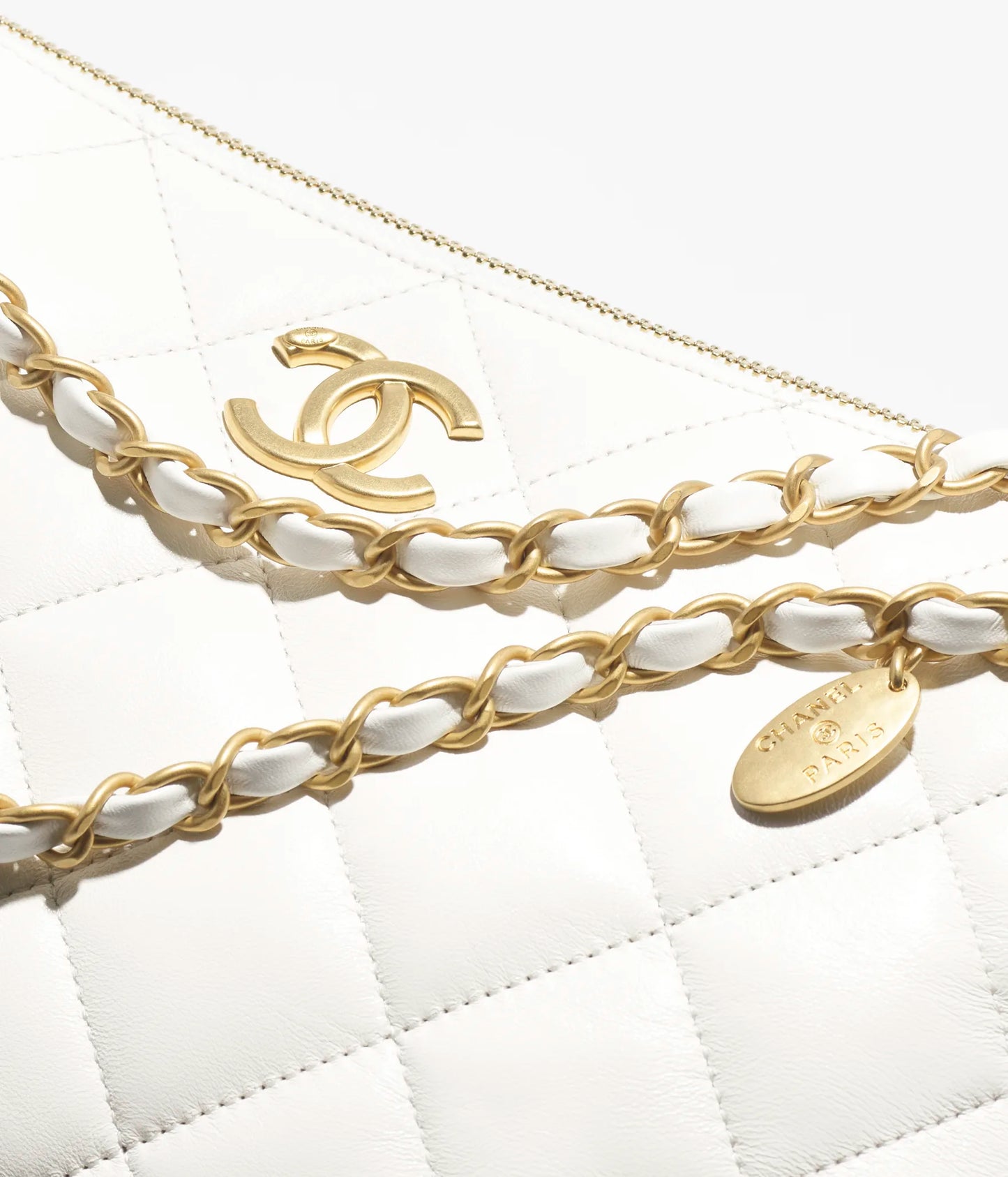 Chanel Large Hobo Bag Shiny Lambskin & Gold-Tone Metal - White