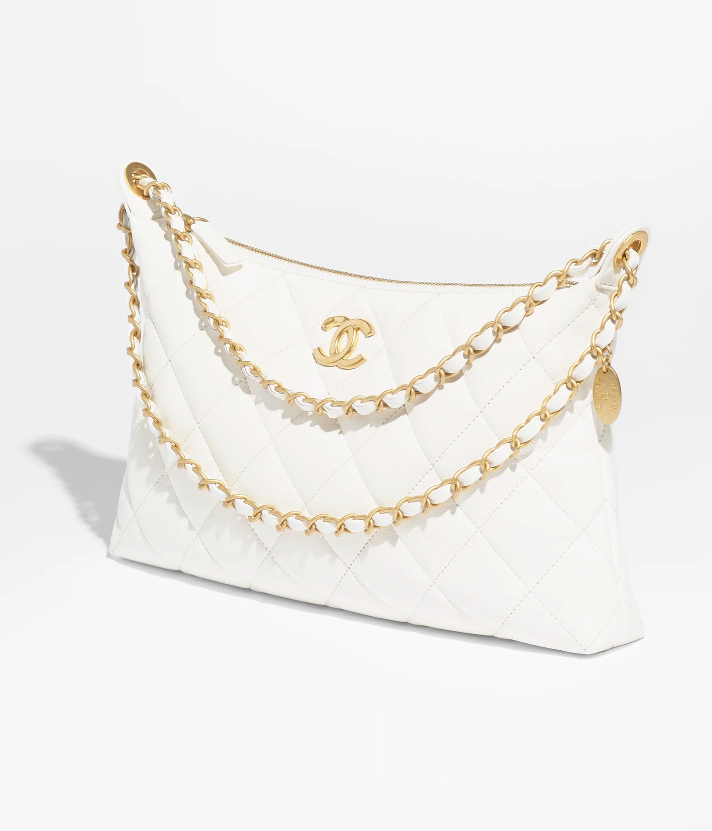 Chanel Large Hobo Bag Shiny Lambskin & Gold-Tone Metal - White