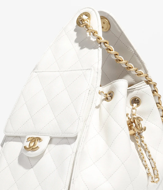 Chanel 25 Small Handbag Grained Calfskin & Gold-Tone Metal - White