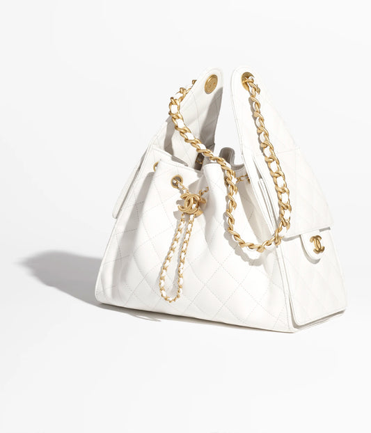 Chanel 25 Small Handbag Grained Calfskin & Gold-Tone Metal - White