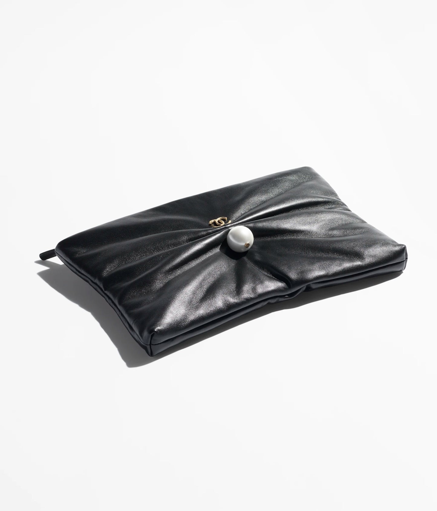 Chanel Large Clutch Shiny Lambskin, Imitation Pearl & Gold-Tone Metal - Black