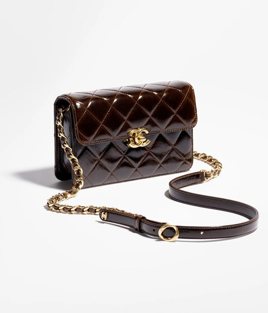Chanel Mini Flap Bag Patent Lambskin & Gold-Tone Metal - Dark Brown