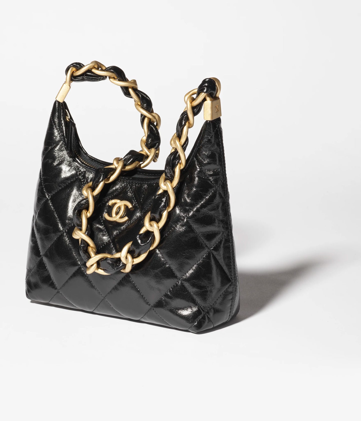 Chanel Small Hobo Bag Shiny Lambskin & Gold-Tone Metal - Black