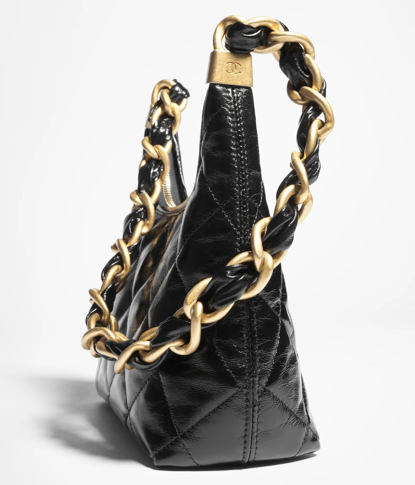 Chanel Small Hobo Bag Shiny Lambskin & Gold-Tone Metal - Black