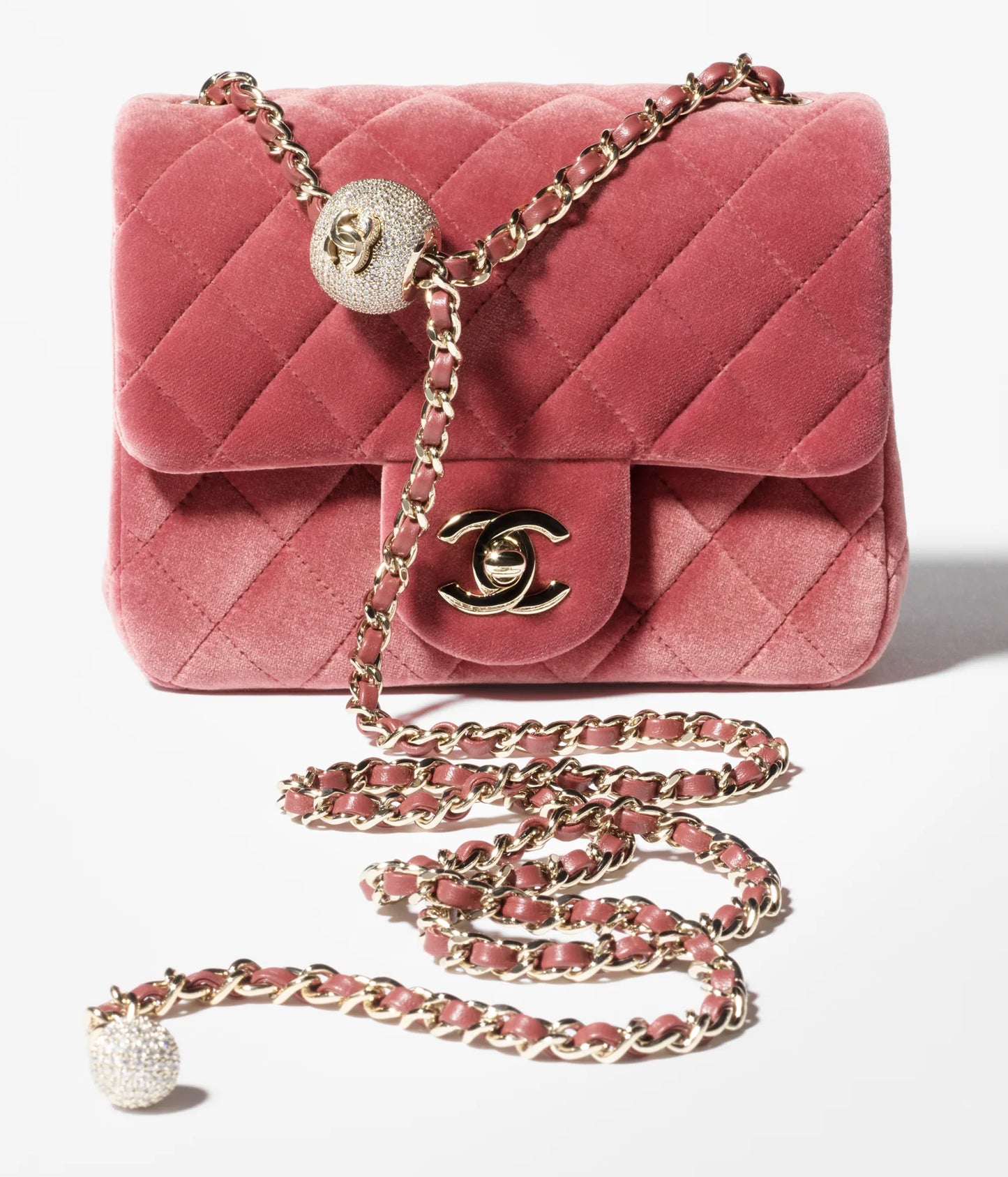 Chanel Mini Flap Bag Velvet, Diamanté & Gold-Tone Metal - Burgundy