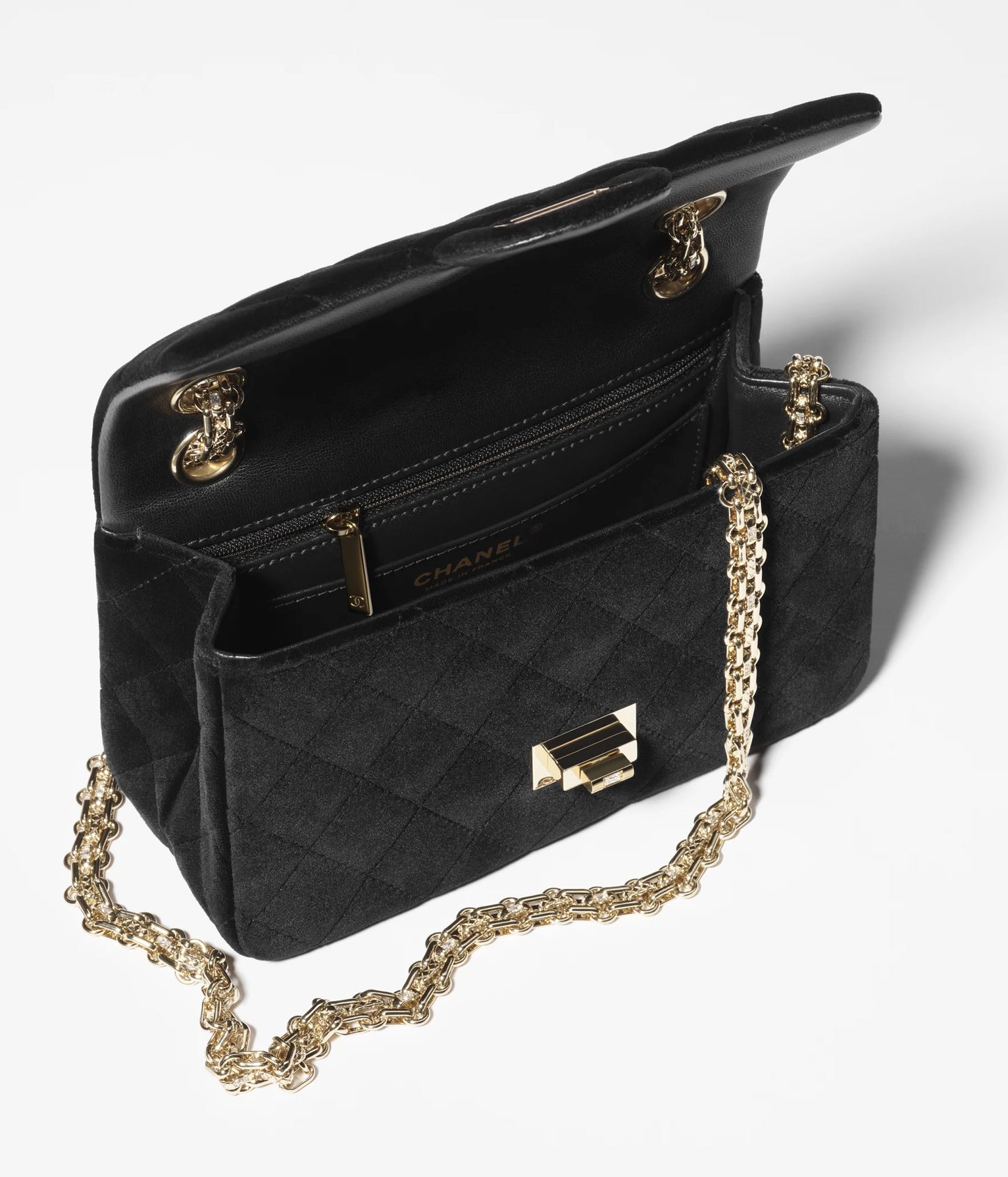 Chanel Mini 2.55 Handbag Velvet, Diamanté & Gold-Tone Metal Black & Crystal