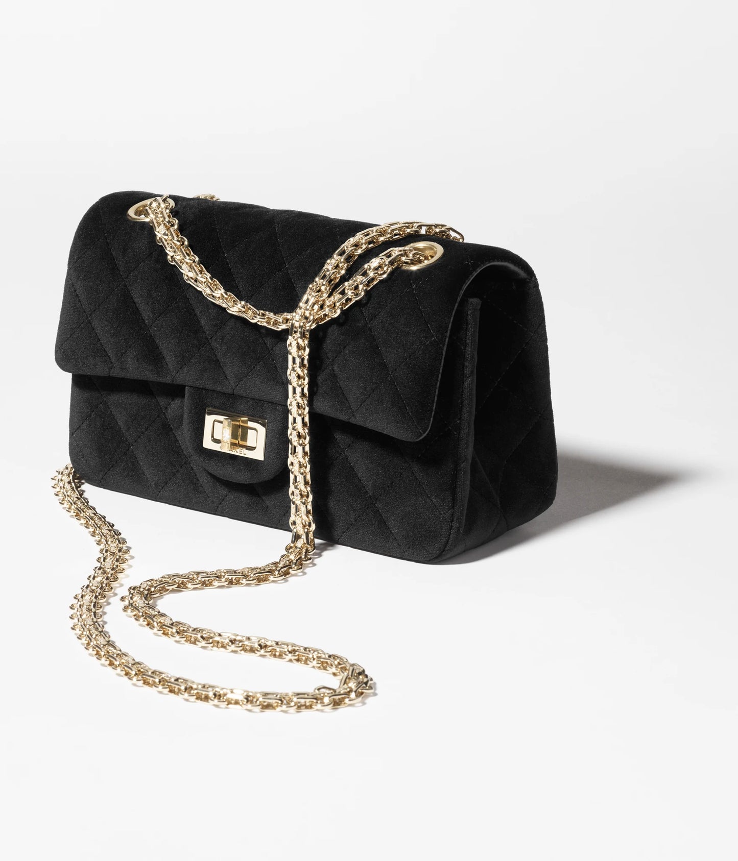 Chanel Mini 2.55 Handbag Velvet, Diamanté & Gold-Tone Metal Black & Crystal