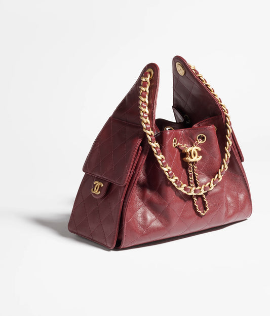 Chanel 25 Small Handbag Grained Calfskin & Gold-Tone Metal - Burgundy