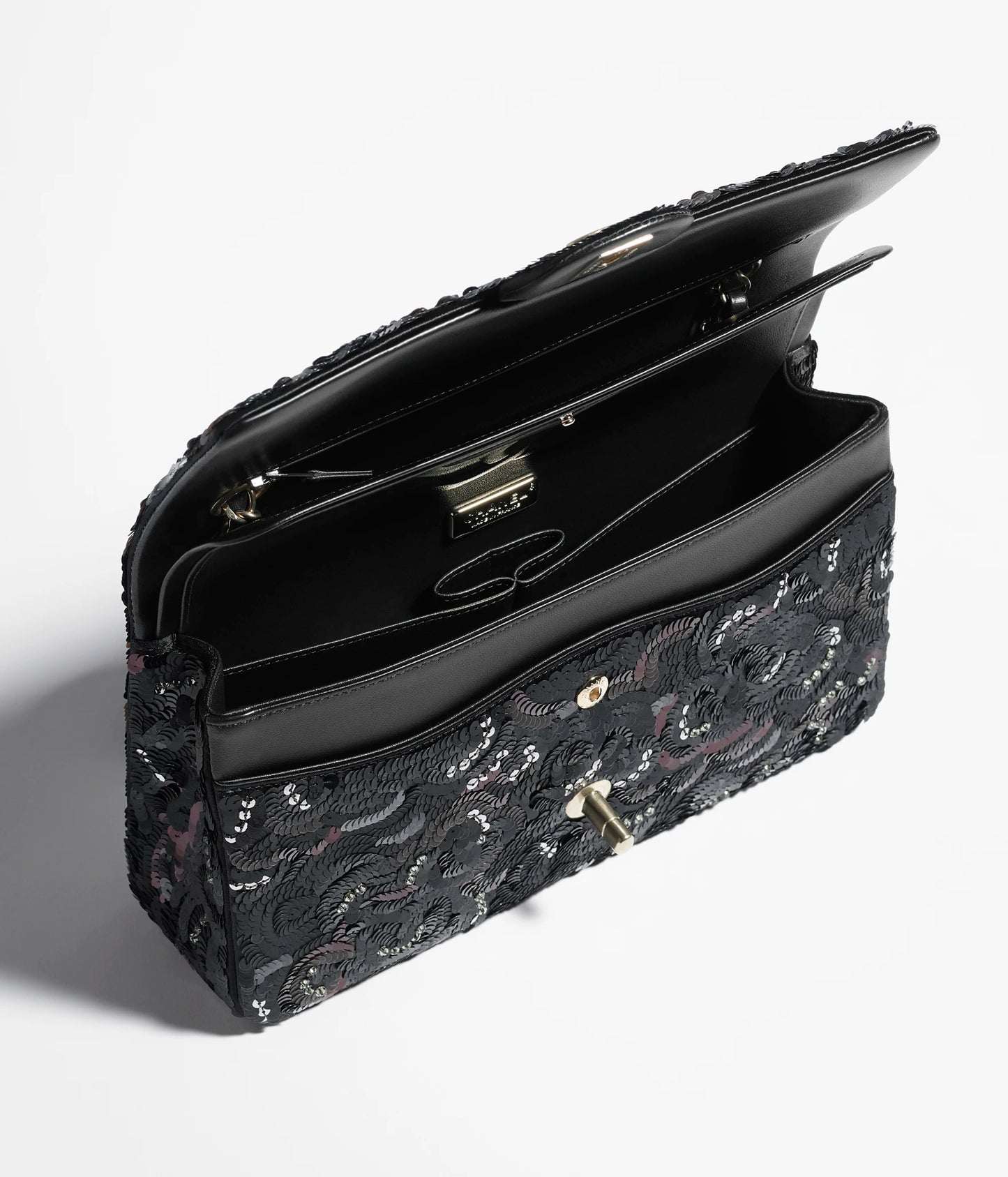 Chanel Classic 11.12 Handbag Satin, Sequins, Glass Pearls & Gold-Tone Metal Black, Dark Gray & Burgundy