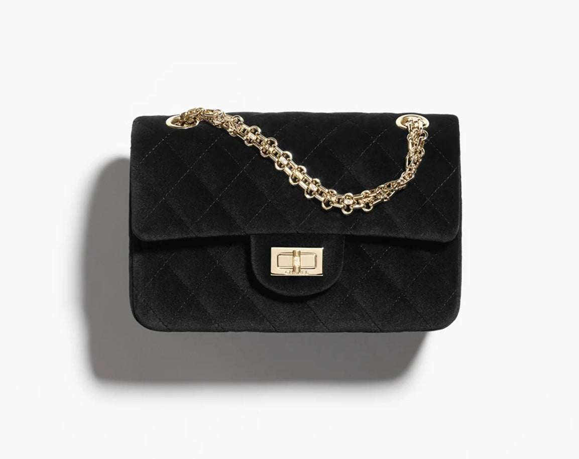 Chanel Mini 2.55 Handbag Velvet, Diamanté & Gold-Tone Metal Black & Crystal