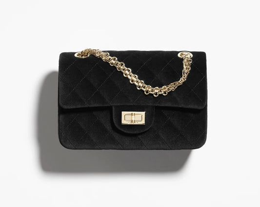 Chanel Mini 2.55 Handbag Velvet, Diamanté & Gold-Tone Metal Black & Crystal