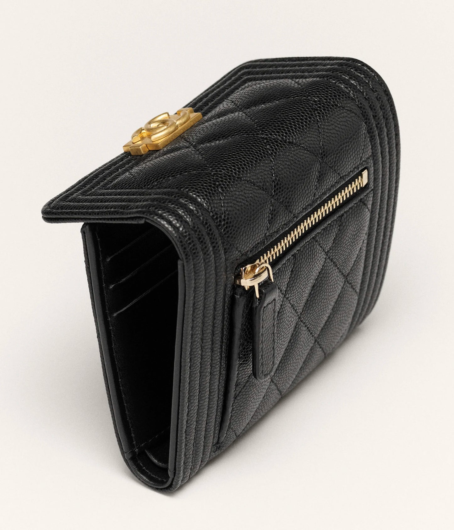 Chanel Boy Chanel Small Flap Wallet Grained Shiny Calfskin & Gold-Tone Metal - Black