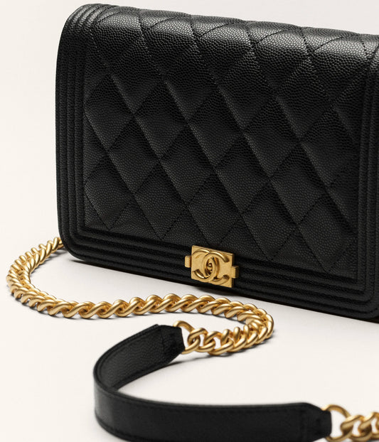 Chanel Boy Chanel Wallet On Chain Grained Shiny Calfskin & Gold-Tone Metal - Black