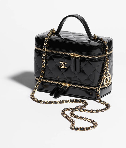 Chanel Long Vanity With Chain Shiny Calfskin & Gold-Tone Metal Black
