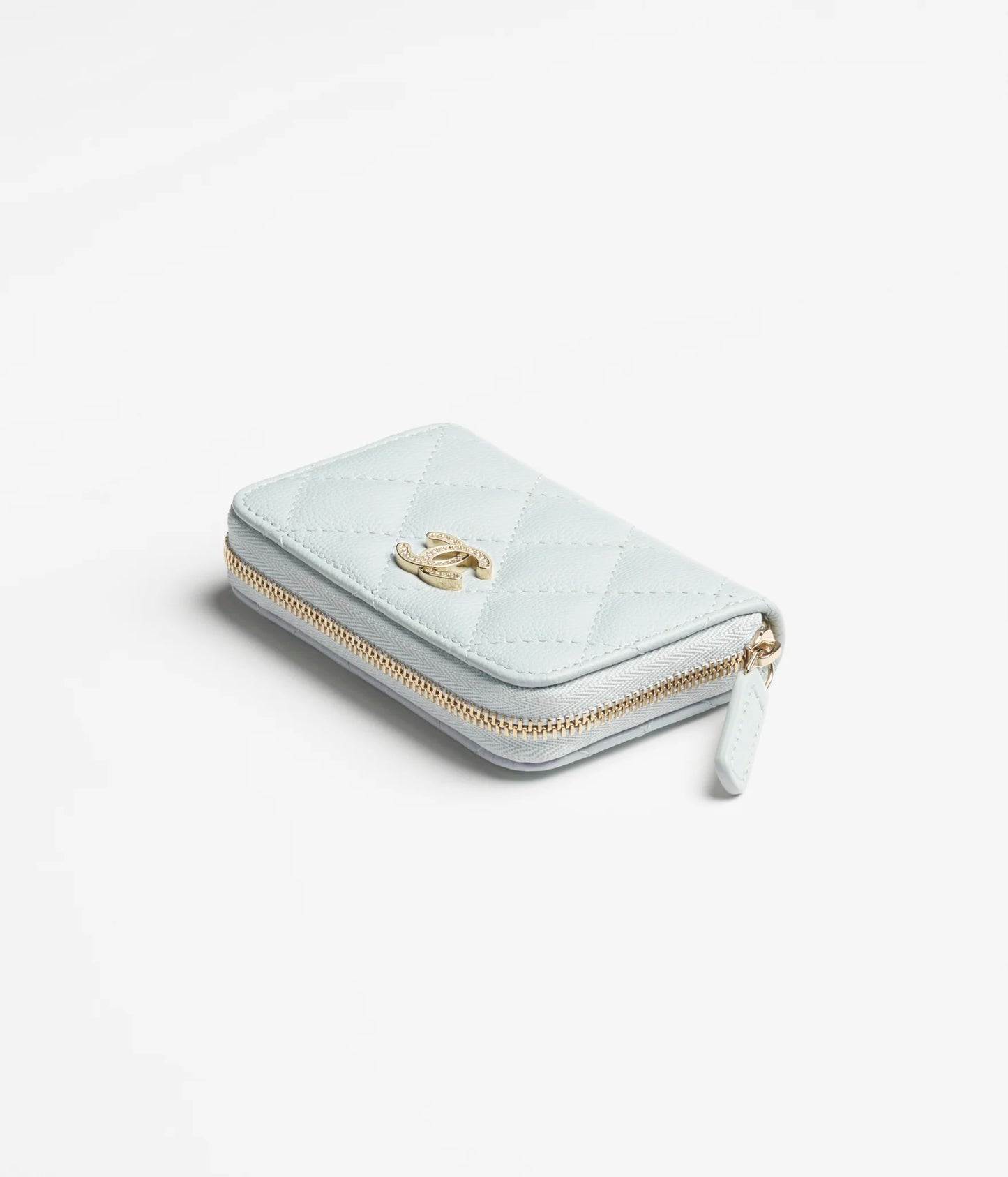Chanel Coin Purse Shiny Grained Calfskin, Strass & Gold-Tone Metal - Light Blue