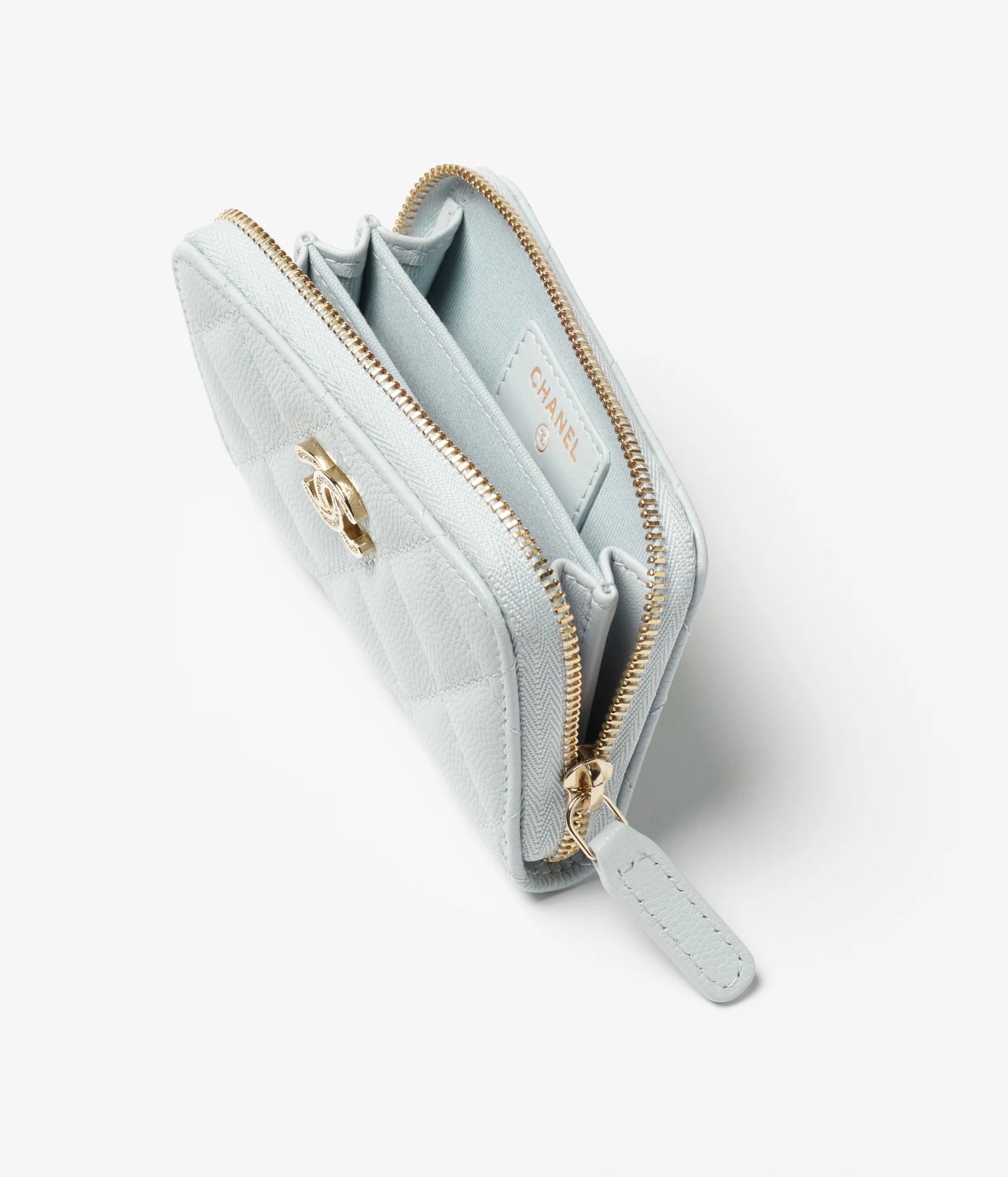 Chanel Coin Purse Shiny Grained Calfskin, Strass & Gold-Tone Metal - Light Blue