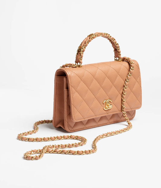 Chanel Wallet On Chain Grained Shiny Calfskin & Gold-Tone Metal - Camel