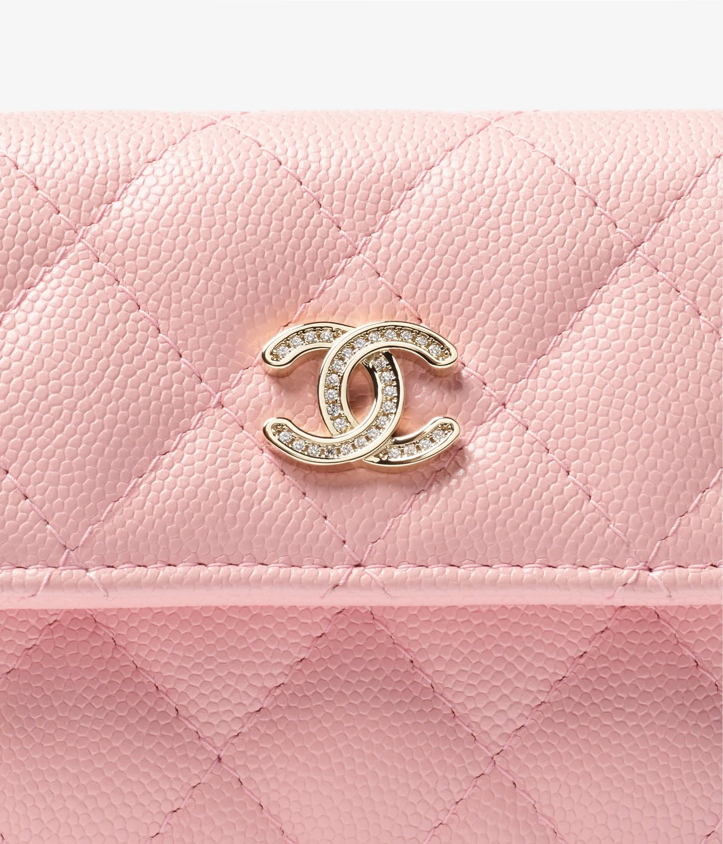 Chanel Small Double Wallet Shiny Grained Calfskin, Strass & Gold-Tone Metal - Light Pink