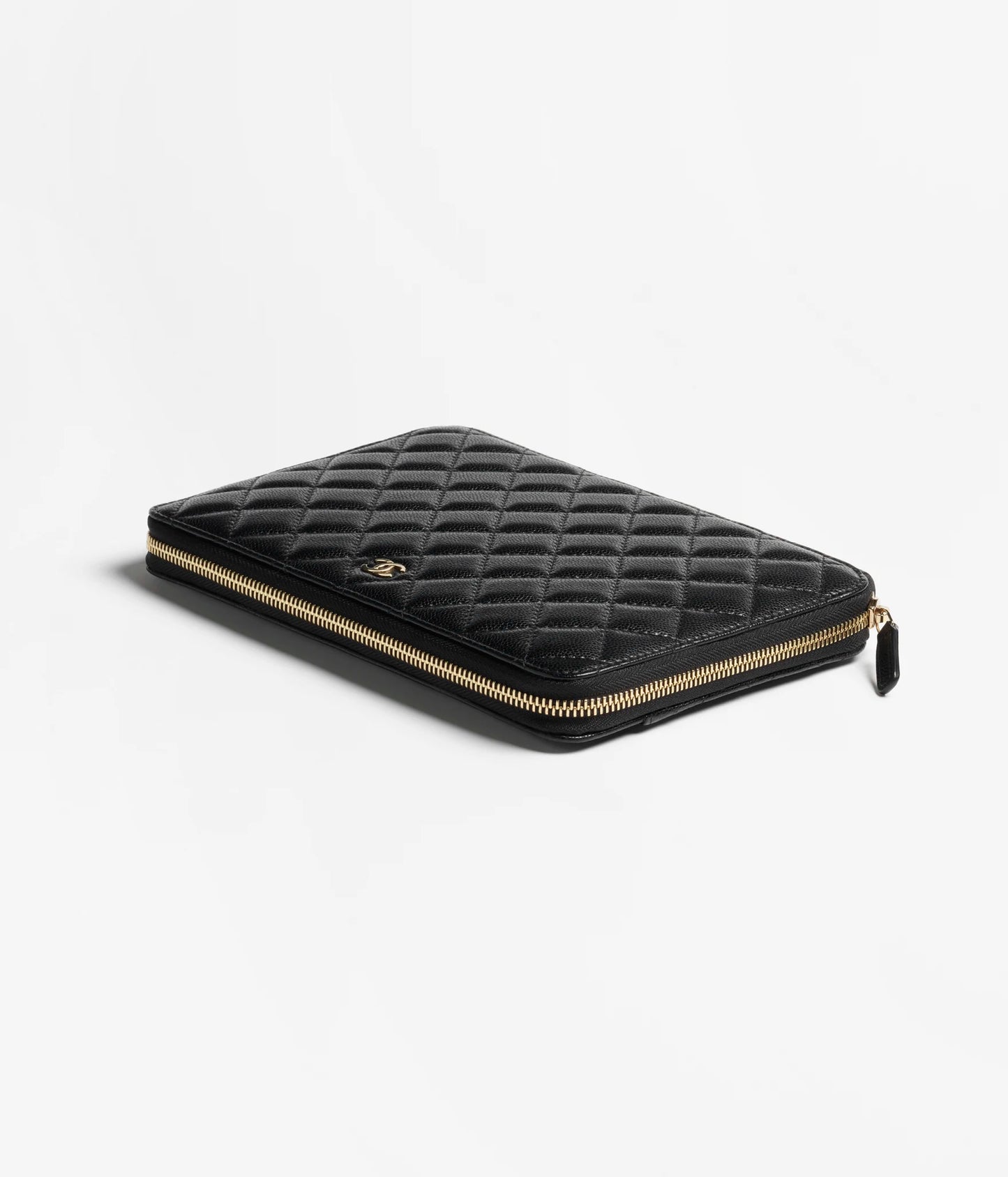 Chanel Classic Zipped Travel Pouch Grained Shiny Calfskin & Gold-Tone Metal Black