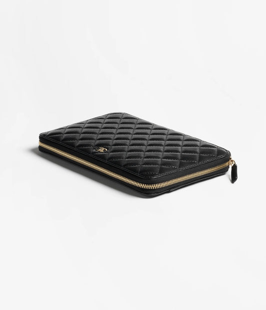 Chanel Classic Zipped Travel Pouch Grained Shiny Calfskin & Gold-Tone Metal Black