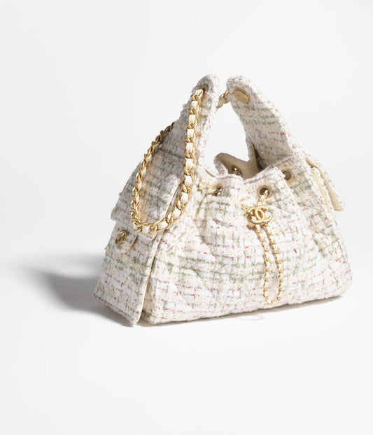 Chanel 25 Small Handbag Wool Tweed & Gold-Tone Metal - Ecru, Khaki, Gold & Red