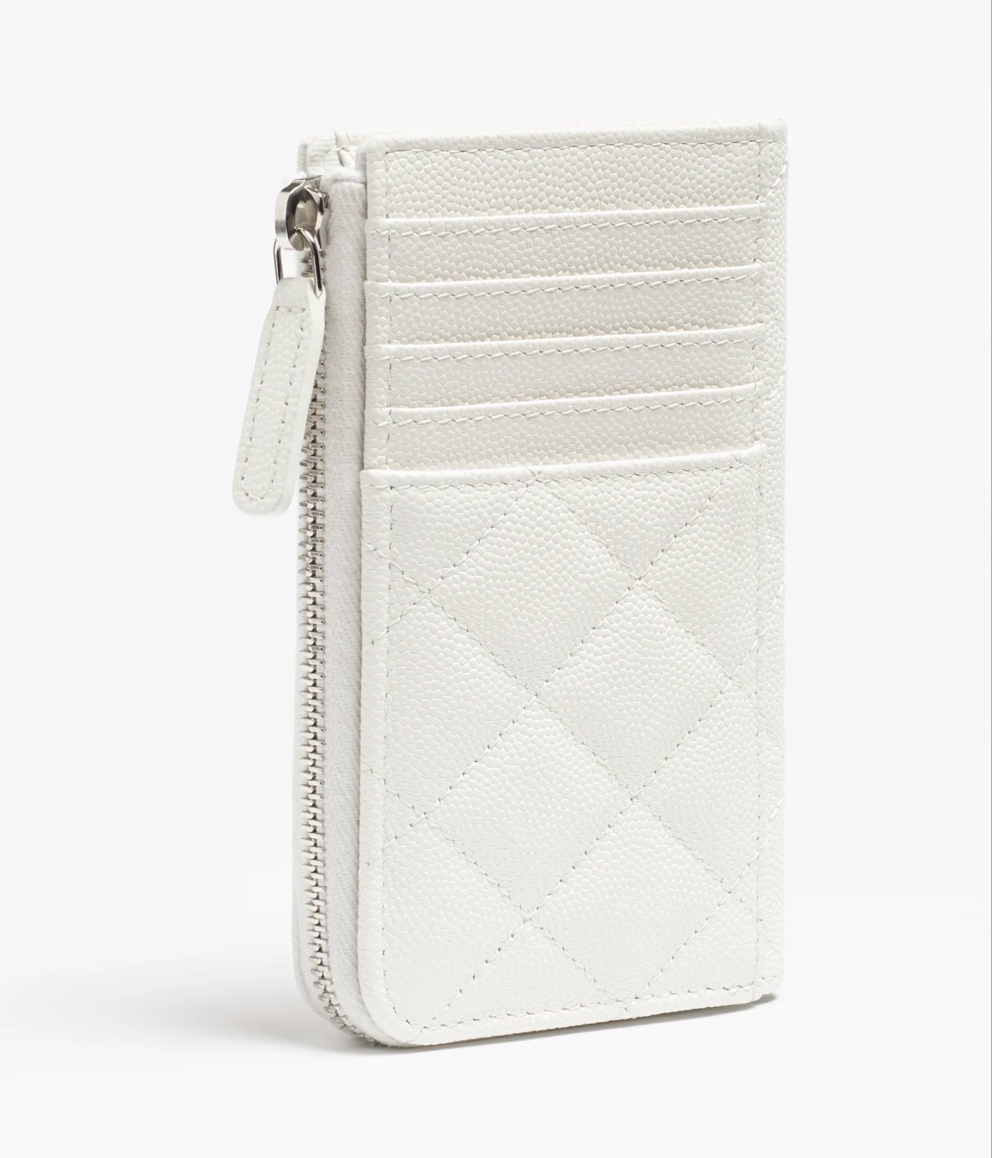 Chanel Card Holder Shiny Grained Calfskin, Strass & Silver-Tone Metal - White