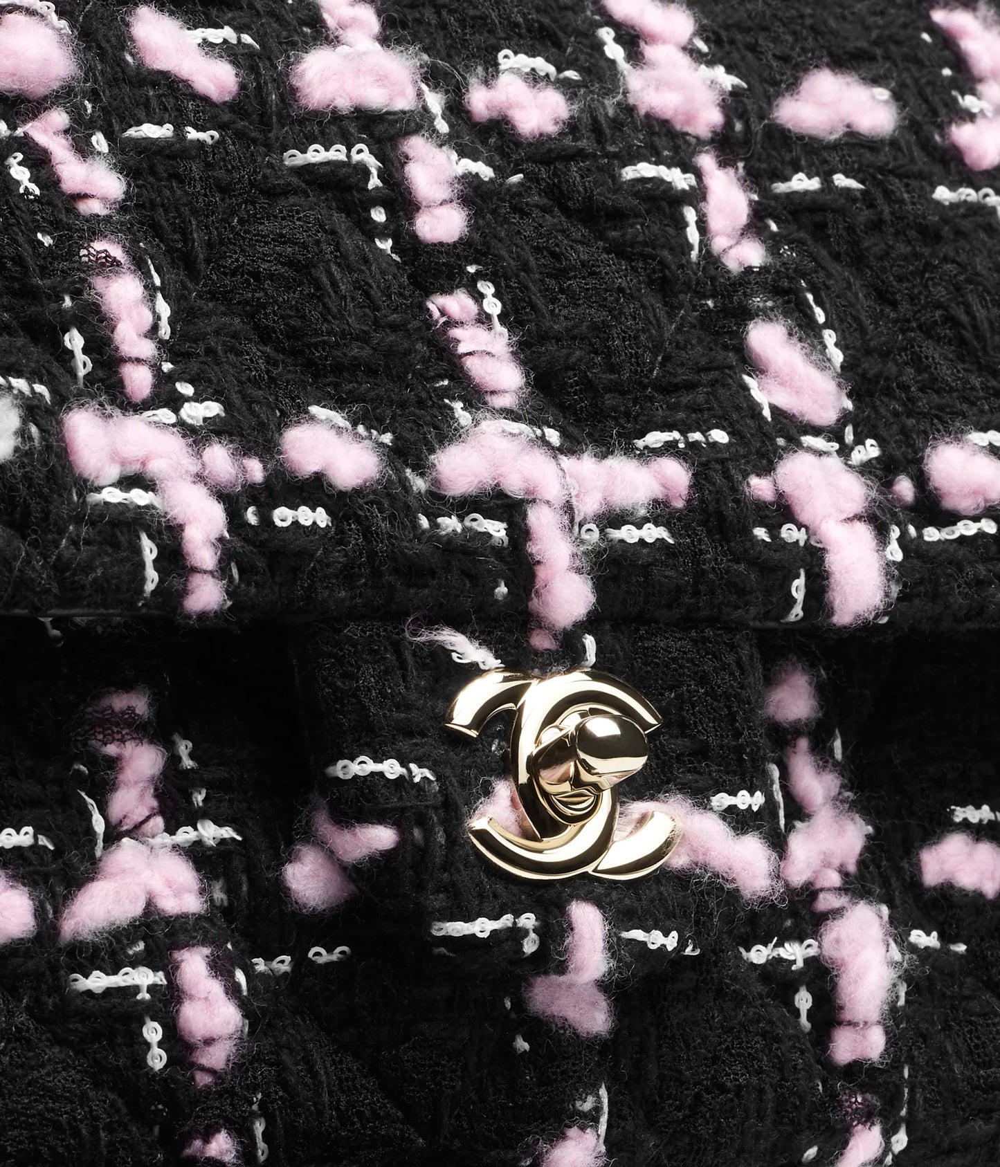 Chanel Classic 11.12 Handbag Wool Tweed & Gold-Tone Metal Black, Light Pink & White