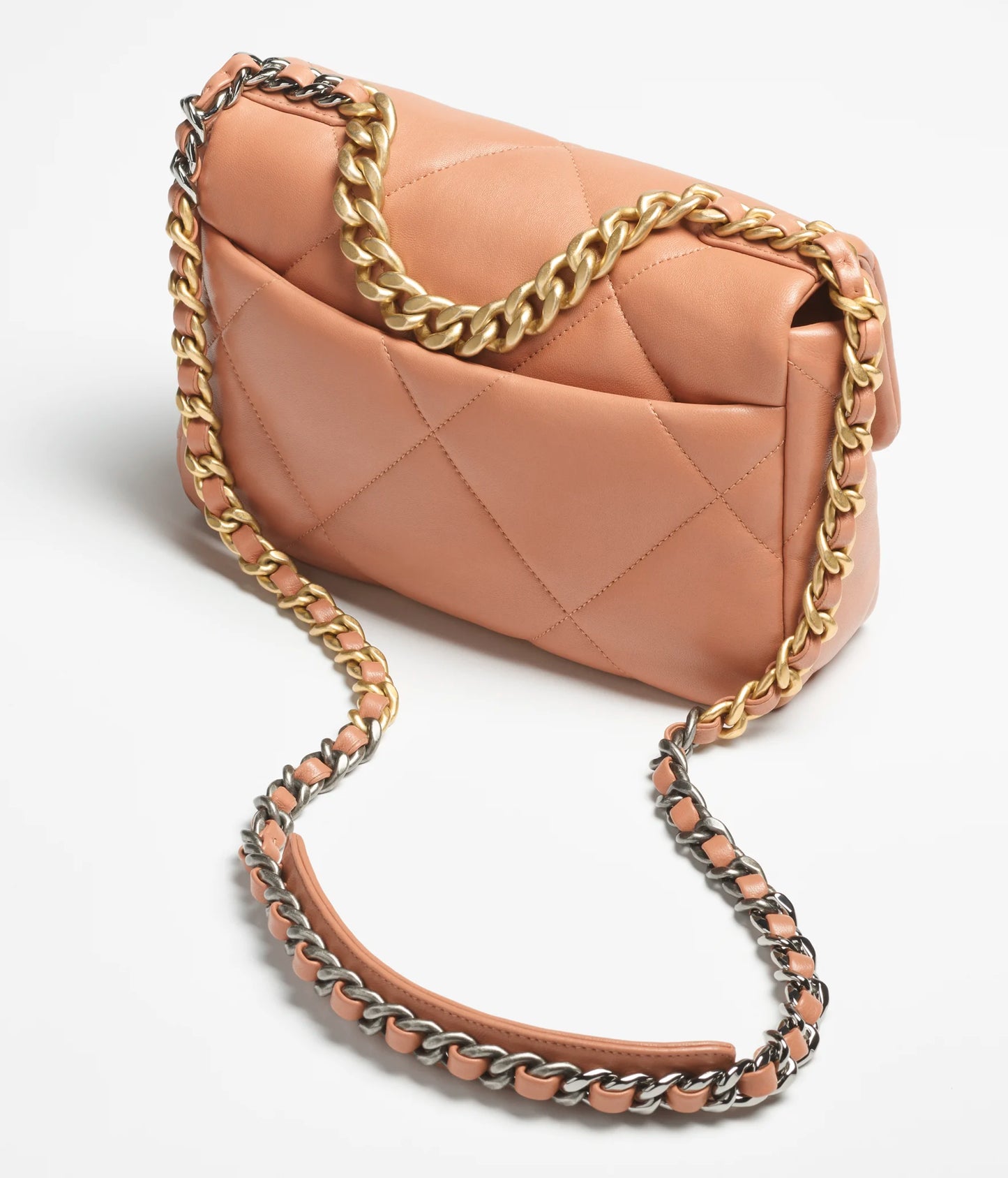 Chanel 19 Handbag Shiny Lambskin, Gold-Tone, Silver-Tone & Ruthenium-Finish Metal - Camel