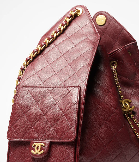 Chanel 25 Large Handbag Grained Calfskin & Gold-Tone Metal - Burgundy