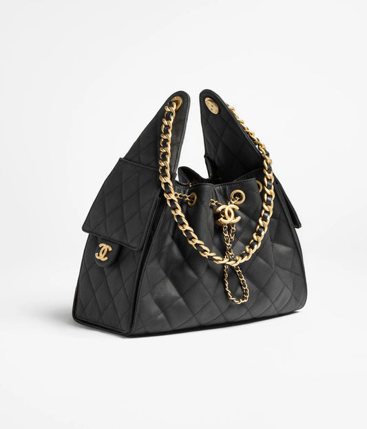 Chanel 25 Small Handbag Canvas & Gold-Tone Metal - Black