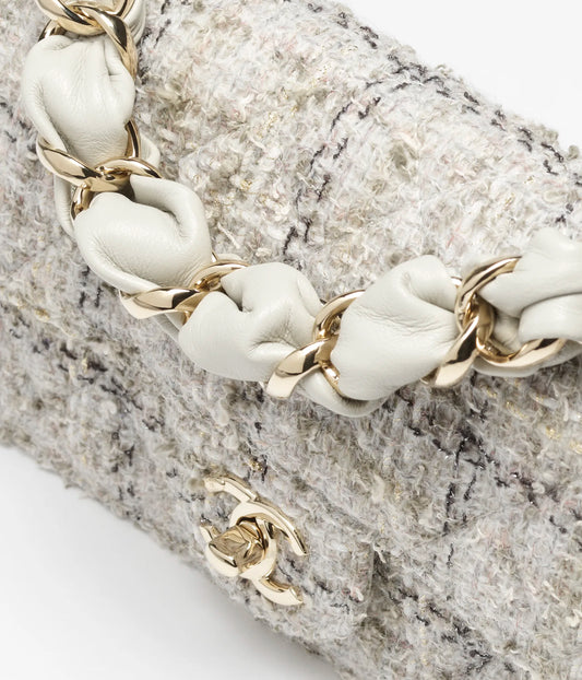 Chanel Mini Flap Bag Wool Tweed & Gold-Tone Metal - Gray, Black & Gold