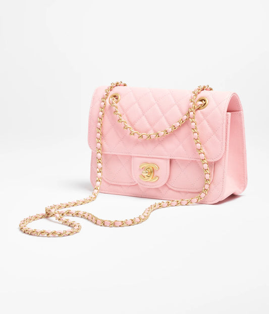 Chanel Mini Flap Bag Grained Shiny Calfskin & Gold-Tone Metal - Light Pink
