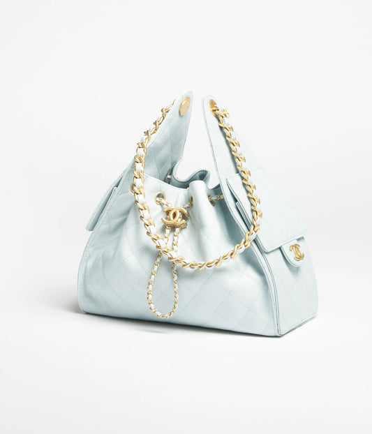 Chanel 25 Small Handbag Grained Calfskin & Gold-Tone Metal - Light Blue