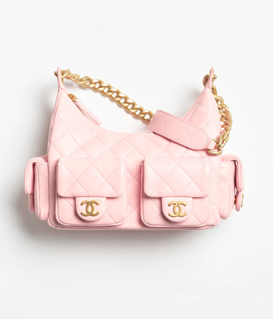 Chanel Large Hobo Bag Shiny Lambskin & Gold-Tone Metal - Light Pink